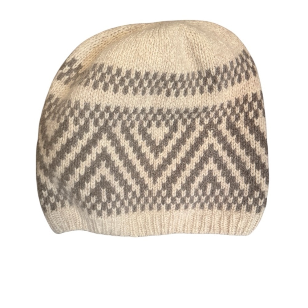 ANGORA LAMBSWOOL WILFRED LEE Women’s Hat Beanie OS Cream Gray Quiet Luxury EUC